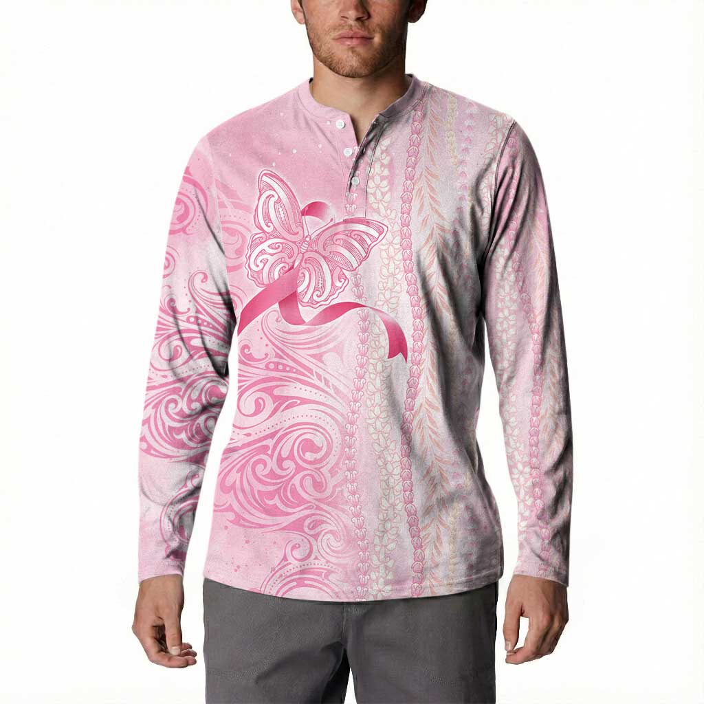 Breast Cancer Awareness Button Sweatshirt Maile Pikake Lokelani Crown Flower Lei Inspired