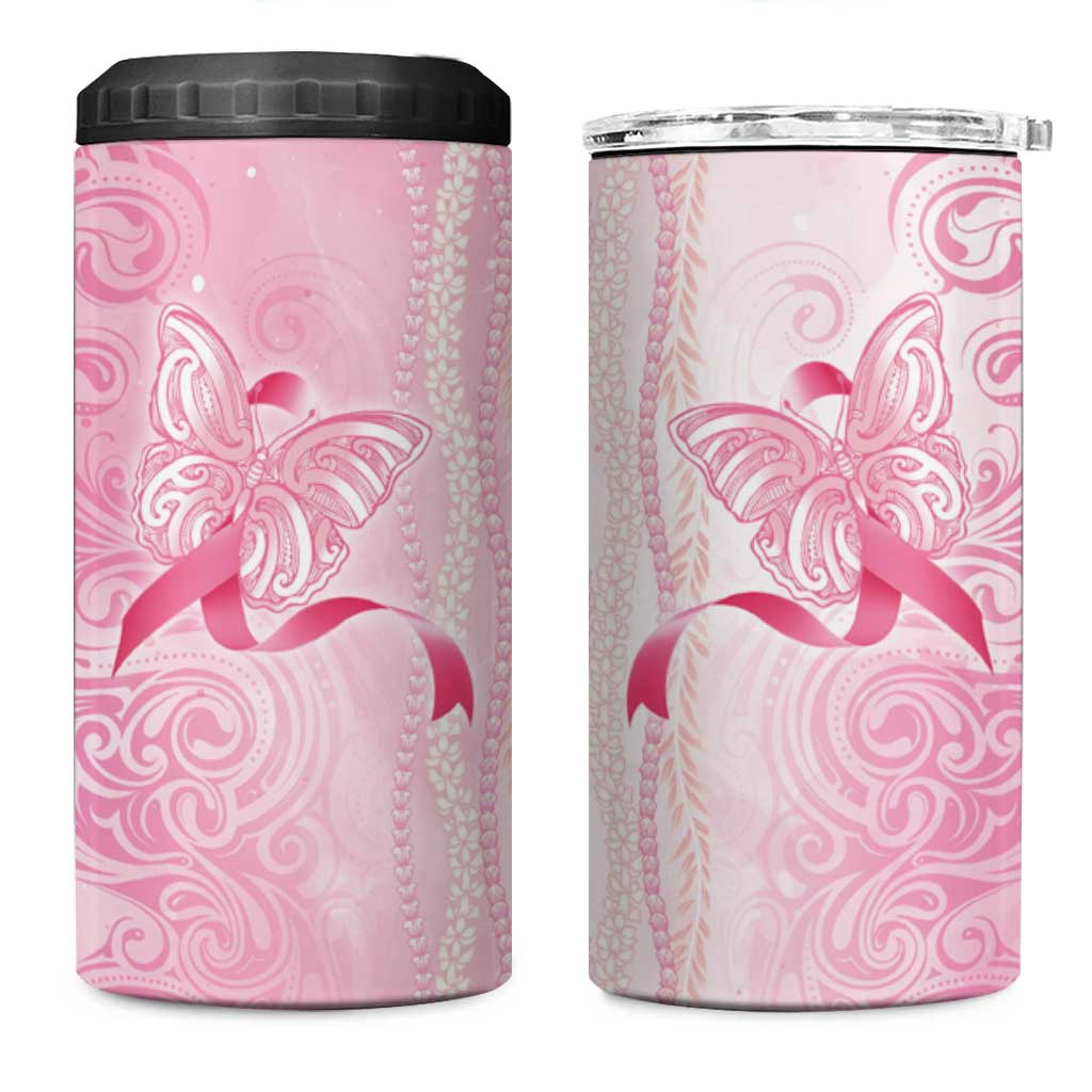 Breast Cancer Awareness 4 in 1 Can Cooler Tumbler Maile Pikake Lokelani Crown Flower Lei Inspired