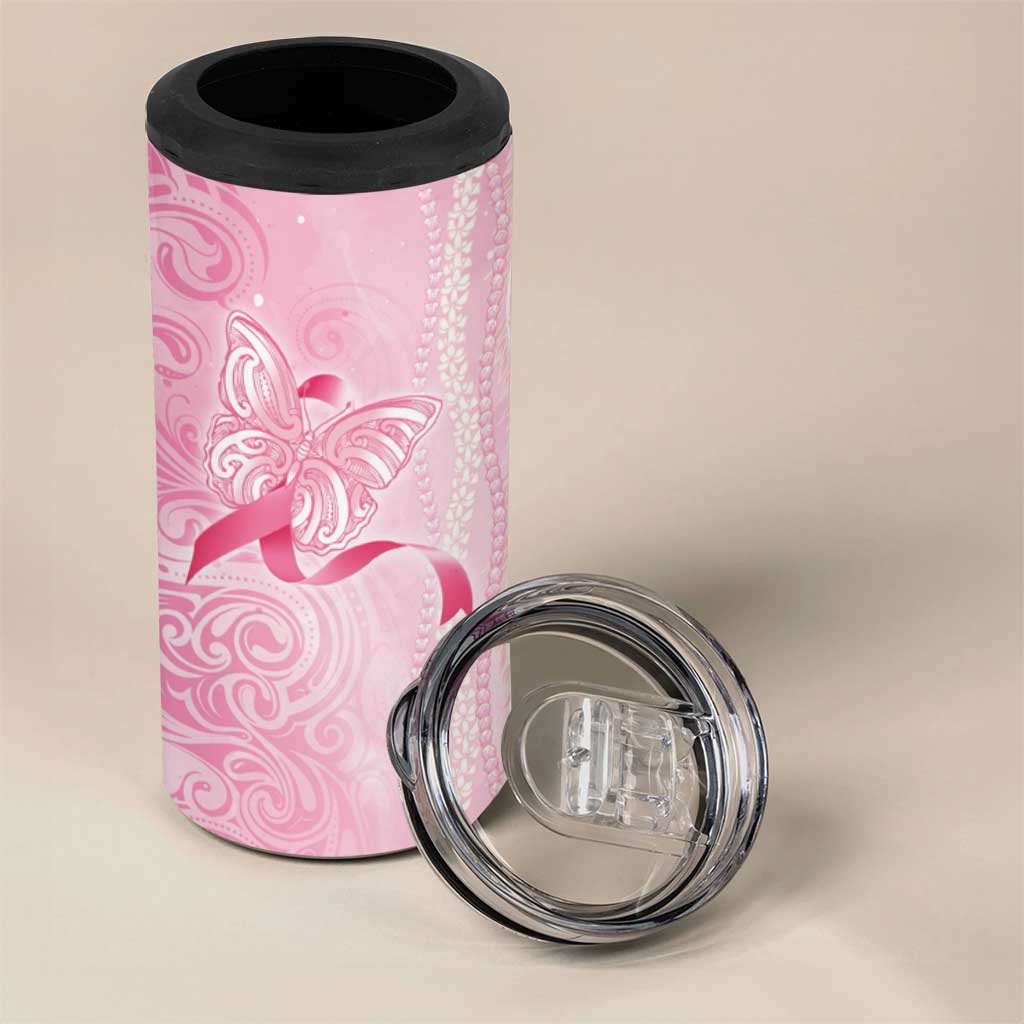 Breast Cancer Awareness 4 in 1 Can Cooler Tumbler Maile Pikake Lokelani Crown Flower Lei Inspired LT9 - Polynesian Pride