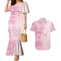 Breast Cancer Awareness Couples Matching Mermaid Dress and Hawaiian Shirt Maile Pikake Lokelani Crown Flower Lei Inspired LT9 Pink - Polynesian Pride