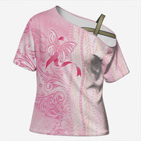 Breast Cancer Awareness Cross Shoulder Shirt Maile Pikake Lokelani Crown Flower Lei Inspired