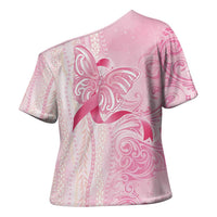 Breast Cancer Awareness Cross Shoulder Shirt Maile Pikake Lokelani Crown Flower Lei Inspired