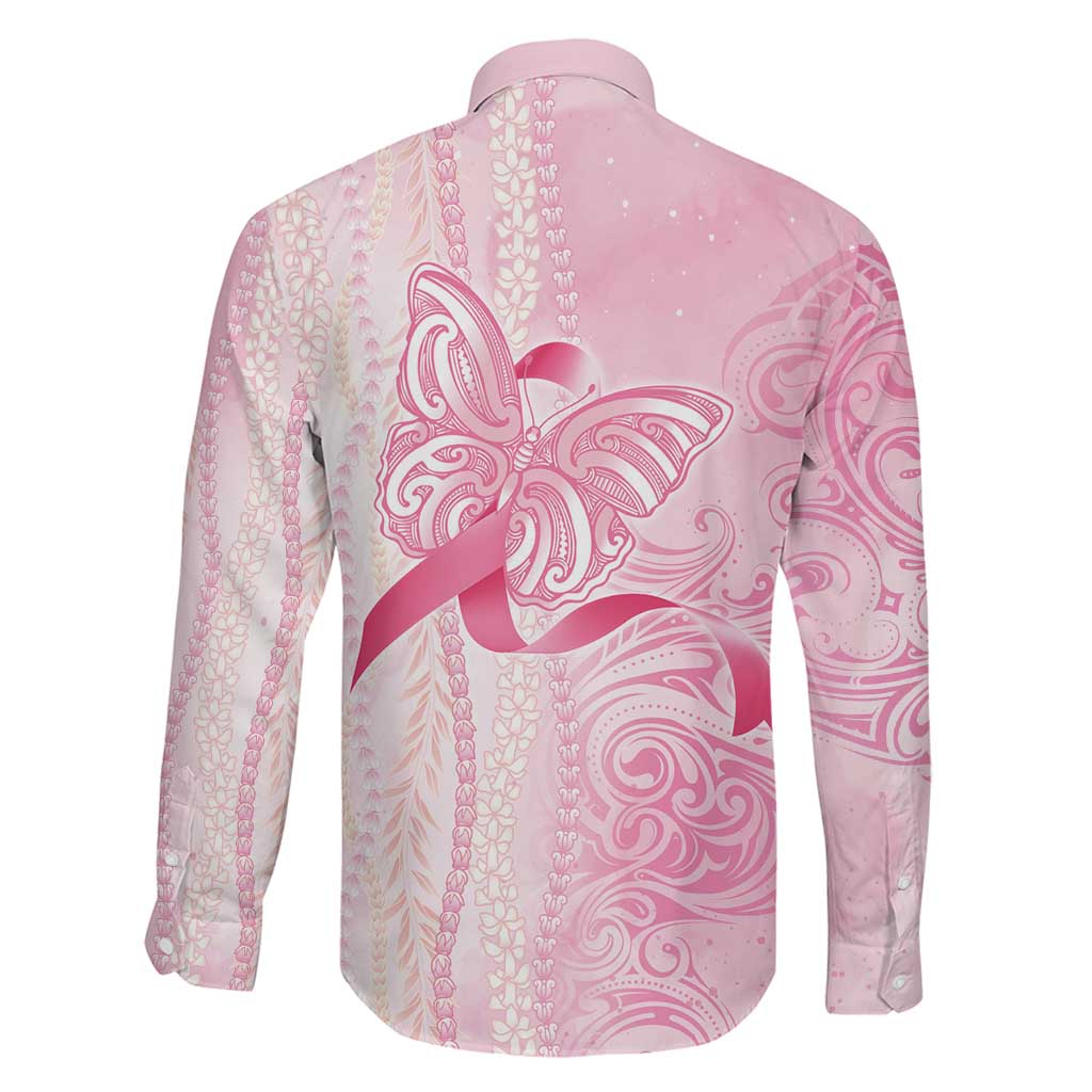 Breast Cancer Awareness Family Matching Long Sleeve Bodycon Dress and Hawaiian Shirt Maile Pikake Lokelani Crown Flower Lei Inspired LT9 - Polynesian Pride