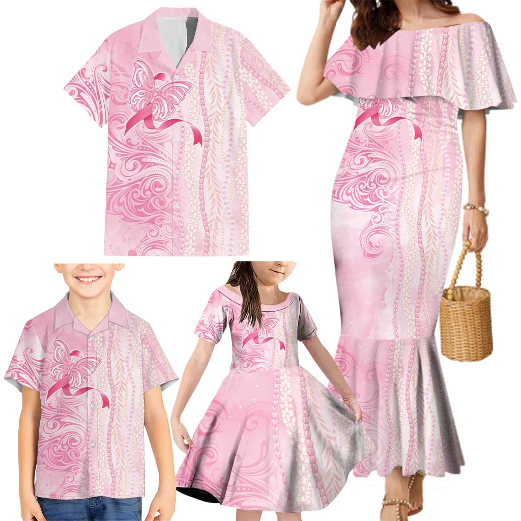 Breast Cancer Awareness Family Matching Mermaid Dress and Hawaiian Shirt Maile Pikake Lokelani Crown Flower Lei Inspired LT9 - Polynesian Pride