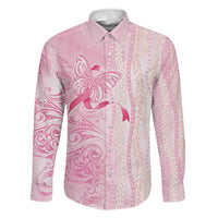 Breast Cancer Awareness Family Matching Mermaid Dress and Hawaiian Shirt Maile Pikake Lokelani Crown Flower Lei Inspired LT9 Dad's Shirt - Long Sleeve Pink - Polynesian Pride