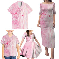 Breast Cancer Awareness Family Matching Puletasi and Hawaiian Shirt Maile Pikake Lokelani Crown Flower Lei Inspired LT9 - Polynesian Pride
