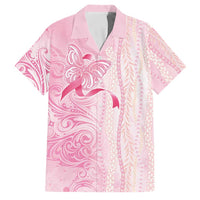 Breast Cancer Awareness Family Matching Puletasi and Hawaiian Shirt Maile Pikake Lokelani Crown Flower Lei Inspired LT9 Dad's Shirt - Short Sleeve Pink - Polynesian Pride