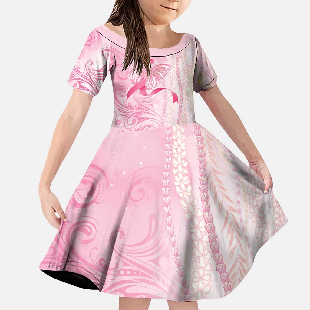 Breast Cancer Awareness Family Matching Tank Maxi Dress and Hawaiian Shirt Maile Pikake Lokelani Crown Flower Lei Inspired LT9 Daughter's Dress Pink - Polynesian Pride