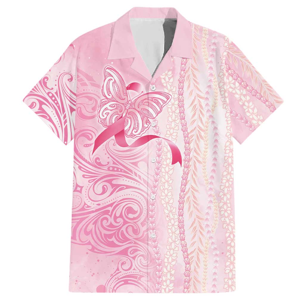 Breast Cancer Awareness Family Matching Tank Maxi Dress and Hawaiian Shirt Maile Pikake Lokelani Crown Flower Lei Inspired LT9 Dad's Shirt - Short Sleeve Pink - Polynesian Pride