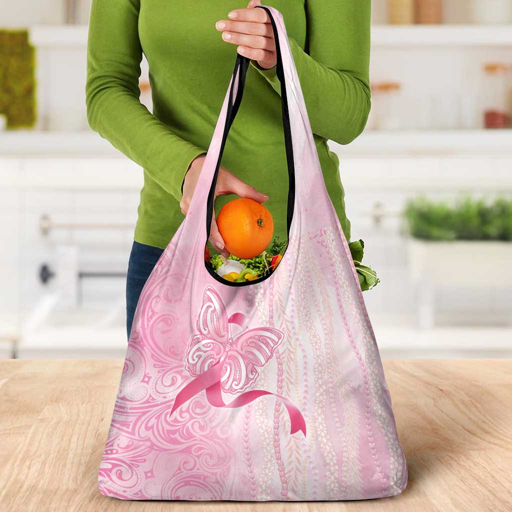 Breast Cancer Awareness Grocery Bag Maile Pikake Lokelani Crown Flower Lei Inspired