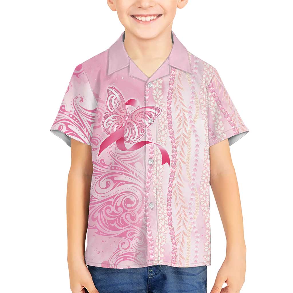 Breast Cancer Awareness Kid Hawaiian Shirt Maile Pikake Lokelani Crown Flower Lei Inspired LT9 Kid Pink - Polynesian Pride