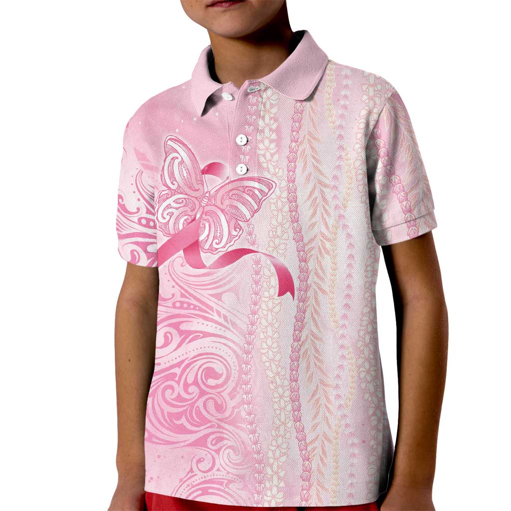 Breast Cancer Awareness Kid Polo Shirt Maile Pikake Lokelani Crown Flower Lei Inspired