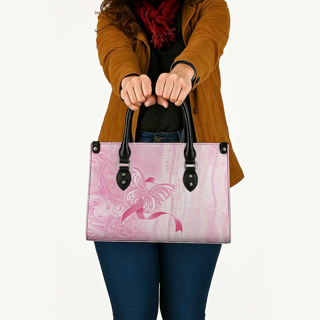 Breast Cancer Awareness Leather Bag Maile Pikake Lokelani Crown Flower Lei Inspired