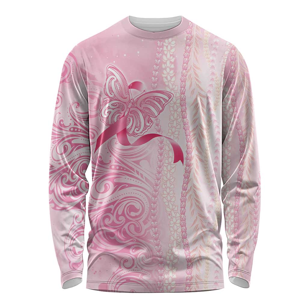 Breast Cancer Awareness Long Sleeve Shirt Maile Pikake Lokelani Crown Flower Lei Inspired