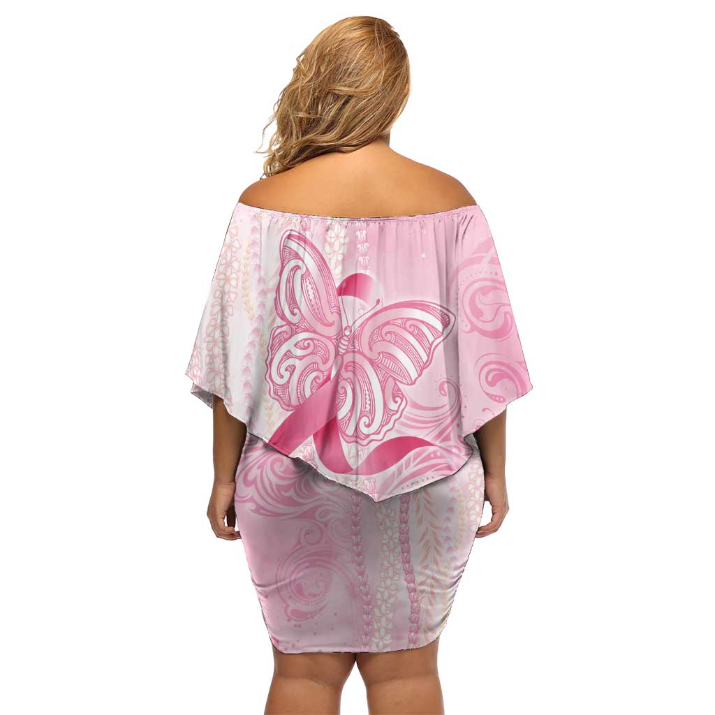 Breast Cancer Awareness Off Shoulder Short Dress Maile Pikake Lokelani Crown Flower Lei Inspired