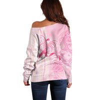 Breast Cancer Awareness Off Shoulder Sweater Maile Pikake Lokelani Crown Flower Lei Inspired