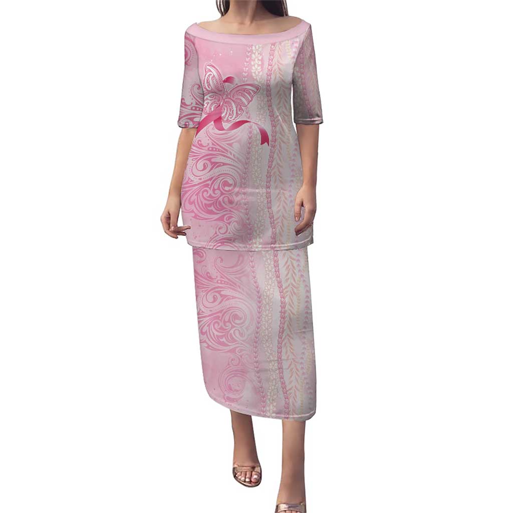 Breast Cancer Awareness Puletasi Maile Pikake Lokelani Crown Flower Lei Inspired