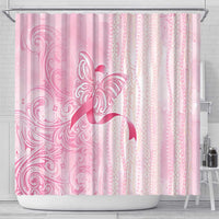 Breast Cancer Awareness Shower Curtain Maile Pikake Lokelani Crown Flower Lei Inspired