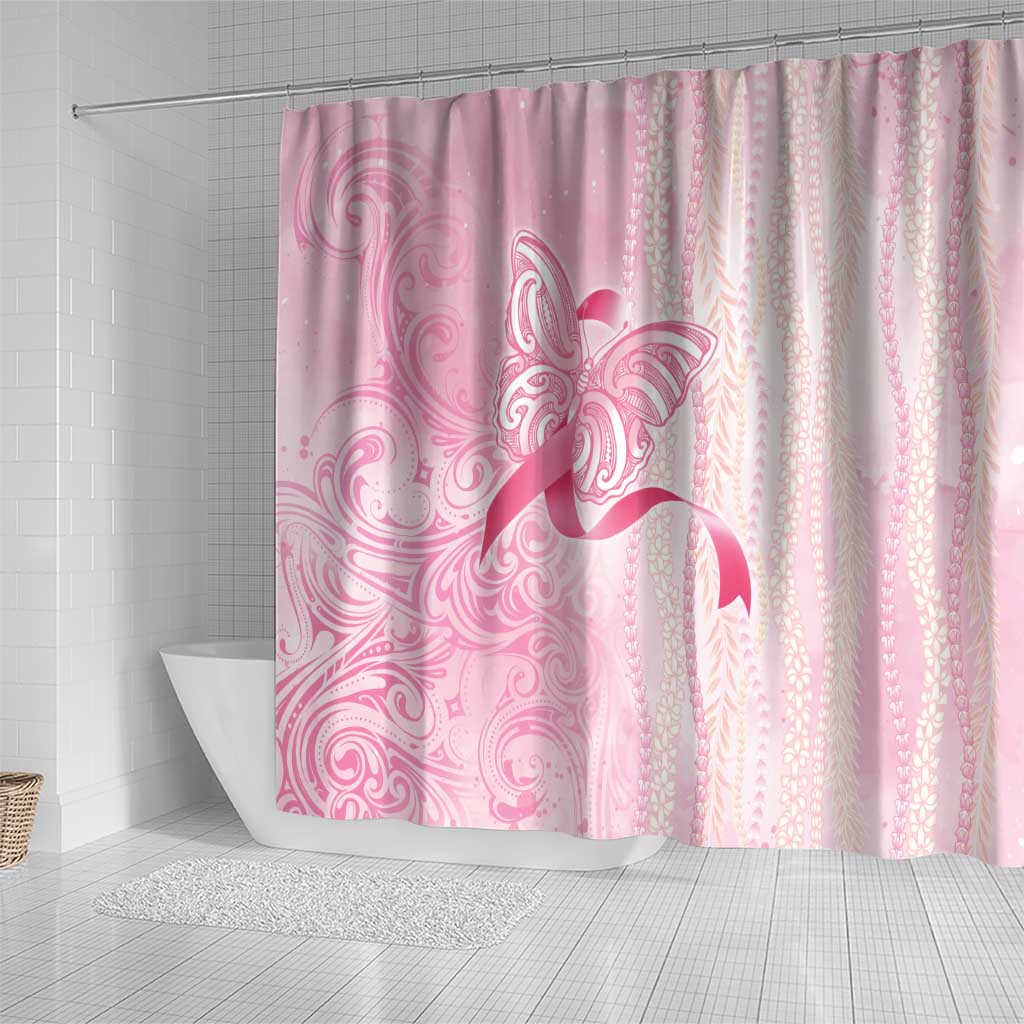 Breast Cancer Awareness Shower Curtain Maile Pikake Lokelani Crown Flower Lei Inspired