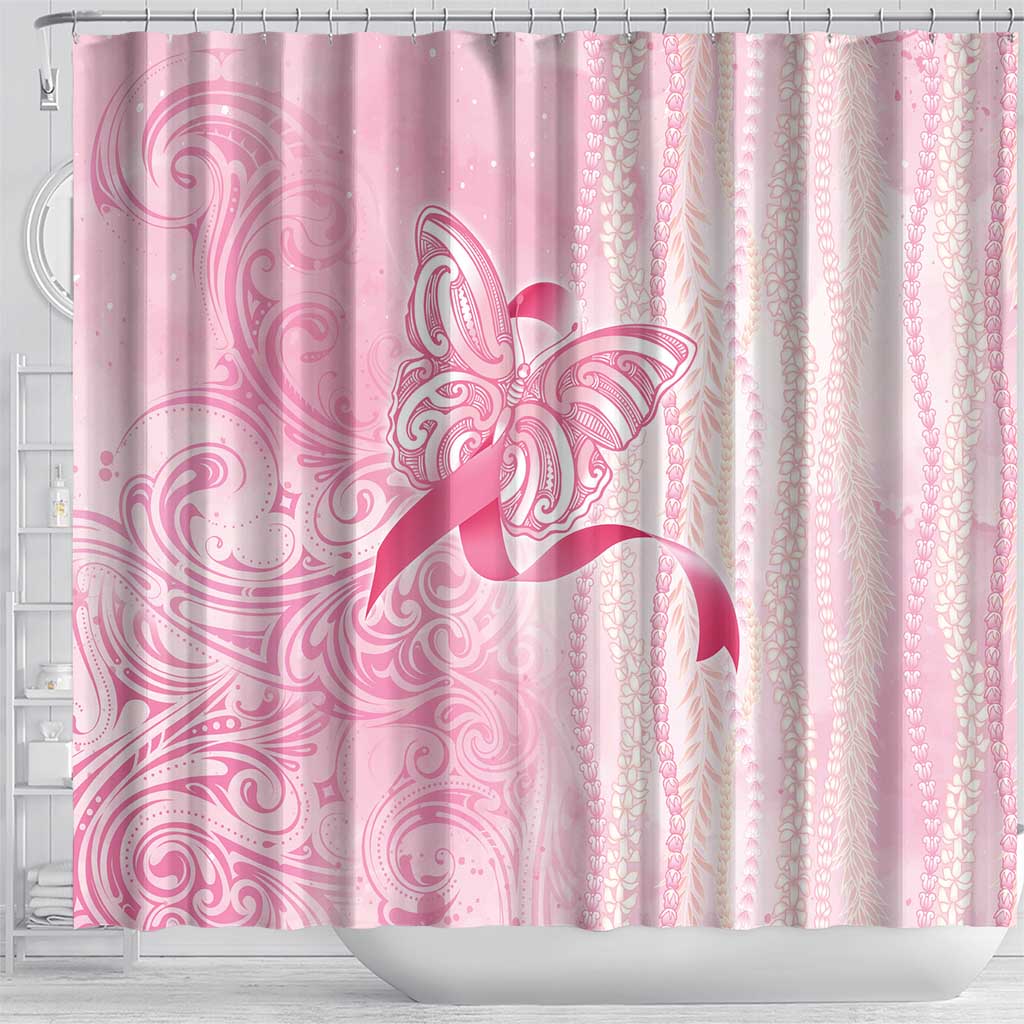 Breast Cancer Awareness Shower Curtain Maile Pikake Lokelani Crown Flower Lei Inspired