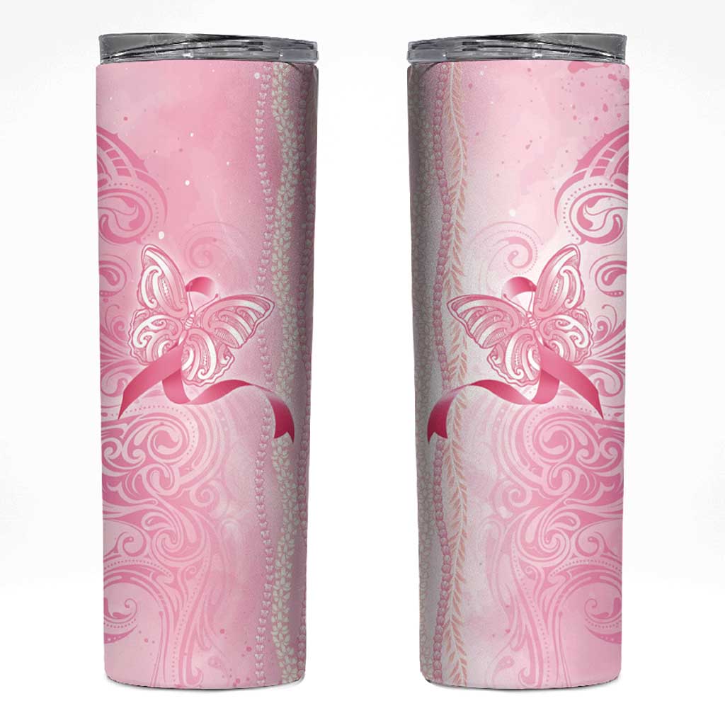 Breast Cancer Awareness Skinny Tumbler Maile Pikake Lokelani Crown Flower Lei Inspired LT9 Pink - Polynesian Pride