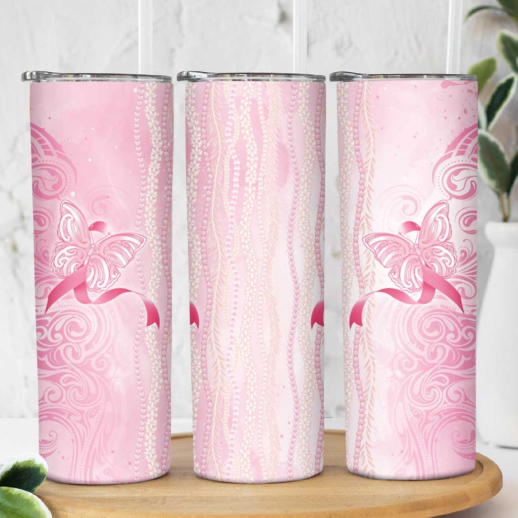 Breast Cancer Awareness Skinny Tumbler Maile Pikake Lokelani Crown Flower Lei Inspired LT9 - Polynesian Pride