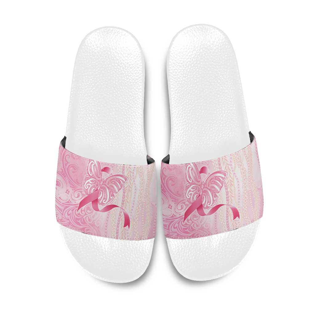 Breast Cancer Awareness Slide Sandals Maile Pikake Lokelani Crown Flower Lei Inspired