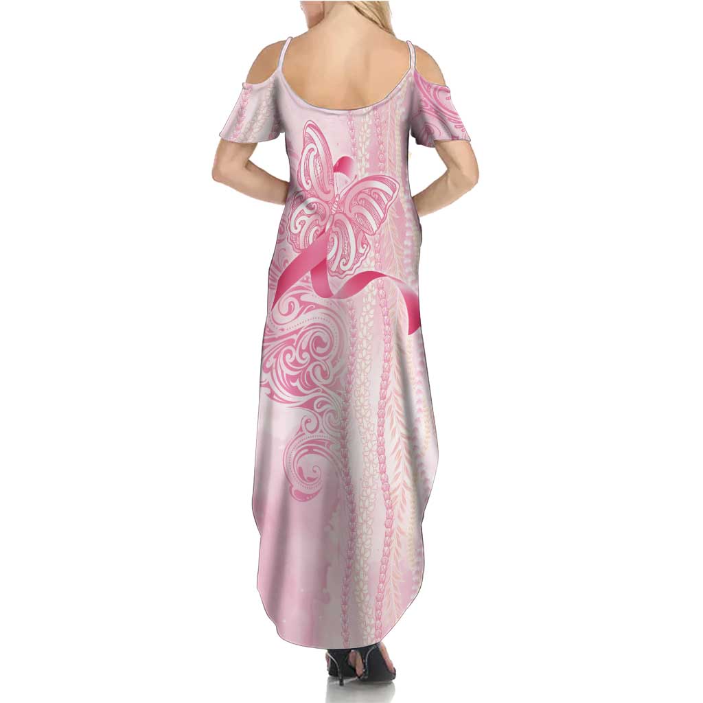 Breast Cancer Awareness Summer Maxi Dress Maile Pikake Lokelani Crown Flower Lei Inspired