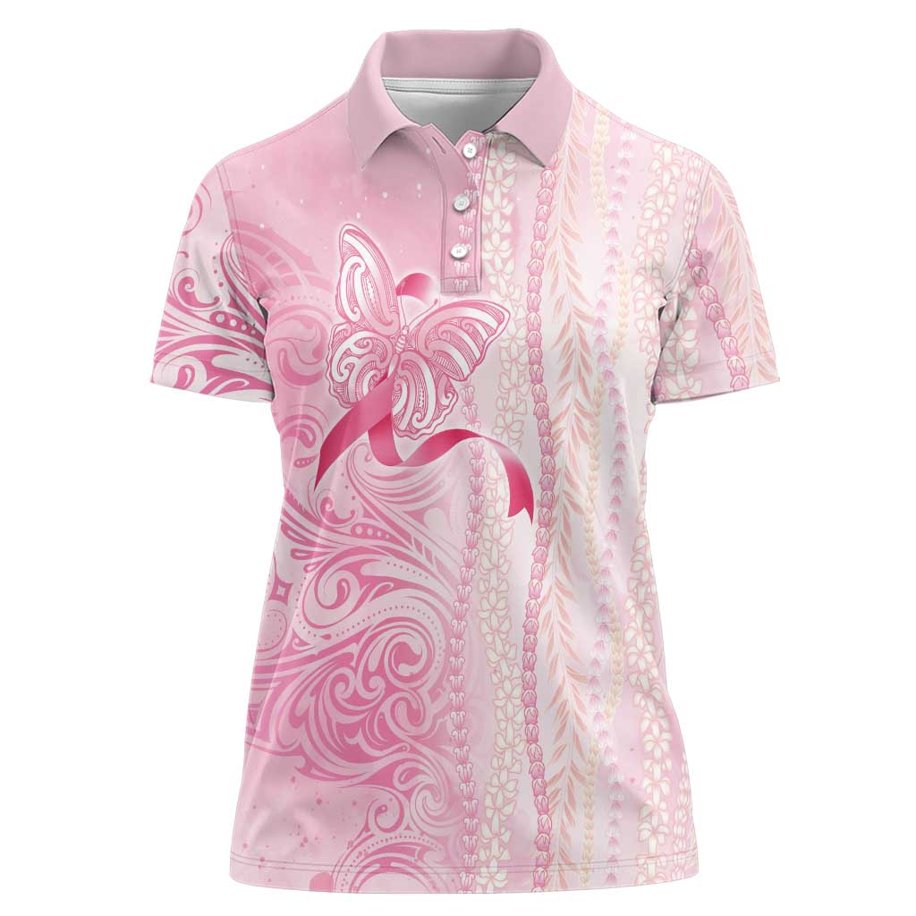 Breast Cancer Awareness Women Polo Shirt Maile Pikake Lokelani Crown Flower Lei Inspired LT9 Female Pink - Polynesian Pride