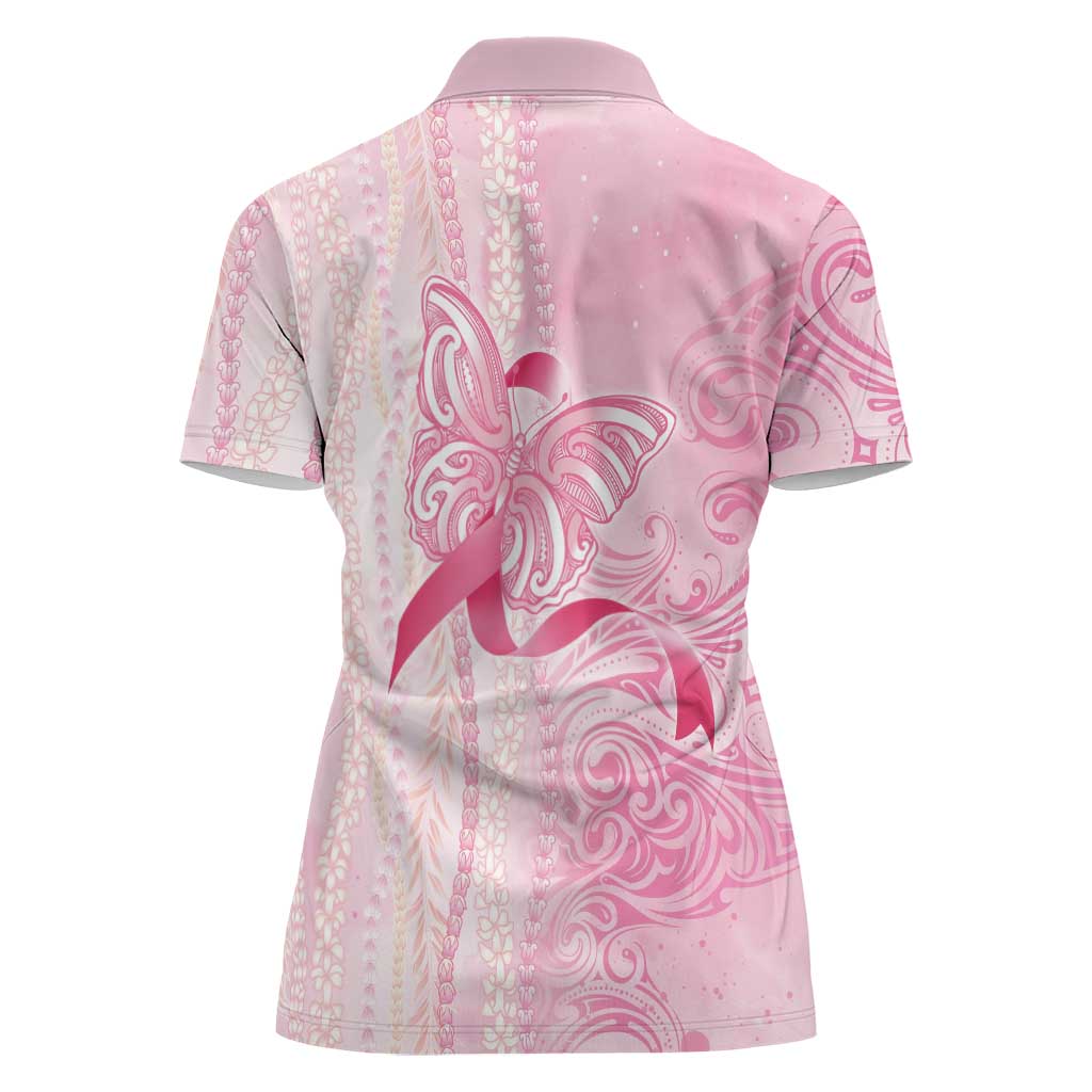 Breast Cancer Awareness Women Polo Shirt Maile Pikake Lokelani Crown Flower Lei Inspired LT9 - Polynesian Pride