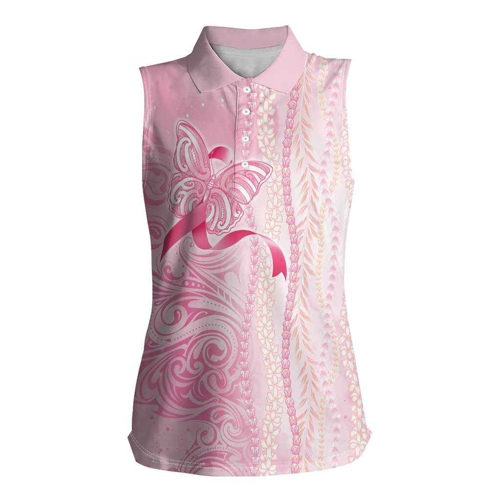 Breast Cancer Awareness Women Sleeveless Polo Shirt Maile Pikake Lokelani Crown Flower Lei Inspired LT9 Female Pink - Polynesian Pride