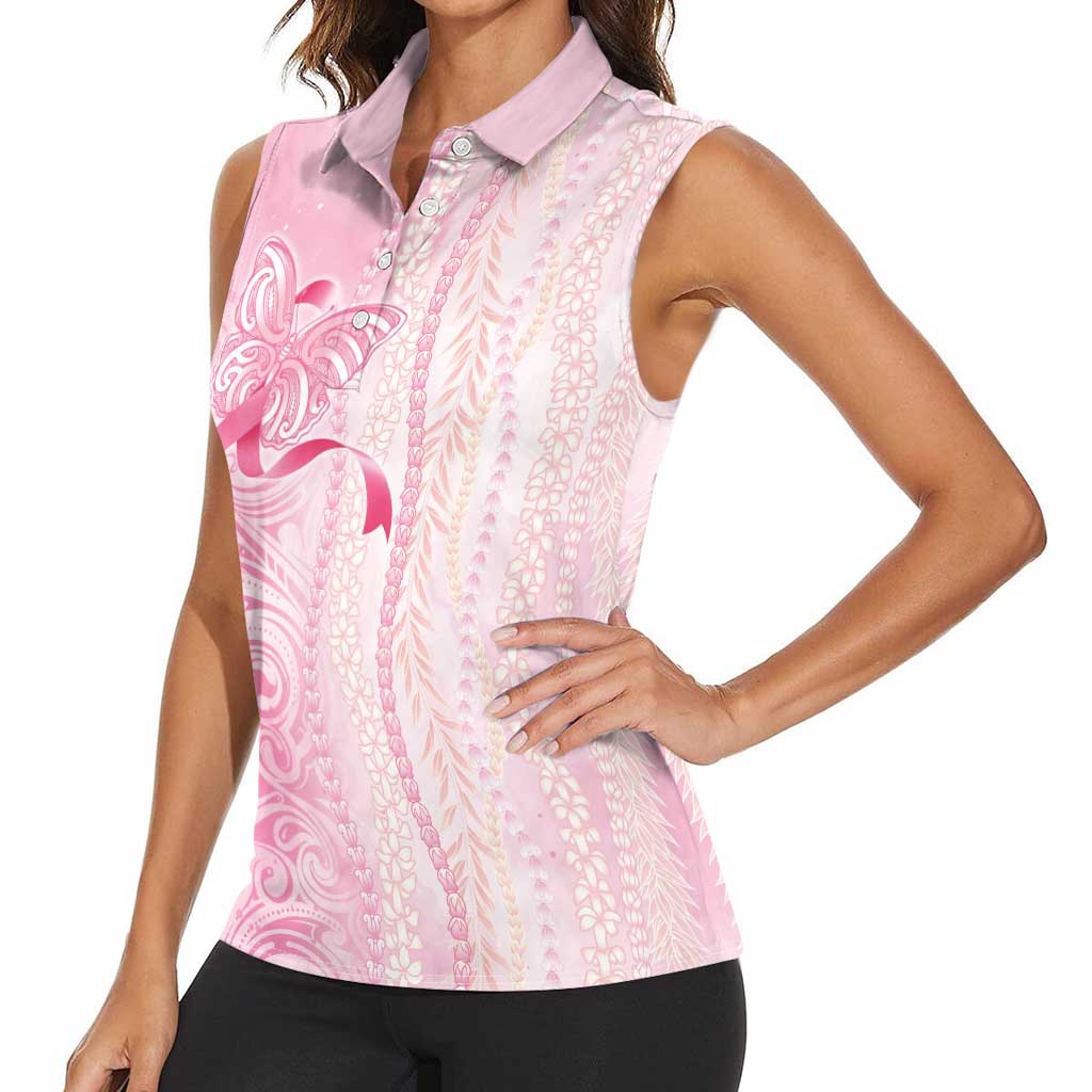 Breast Cancer Awareness Women Sleeveless Polo Shirt Maile Pikake Lokelani Crown Flower Lei Inspired LT9 - Polynesian Pride