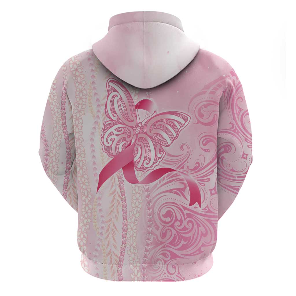 Breast Cancer Awareness Zip Hoodie Maile Pikake Lokelani Crown Flower Lei Inspired