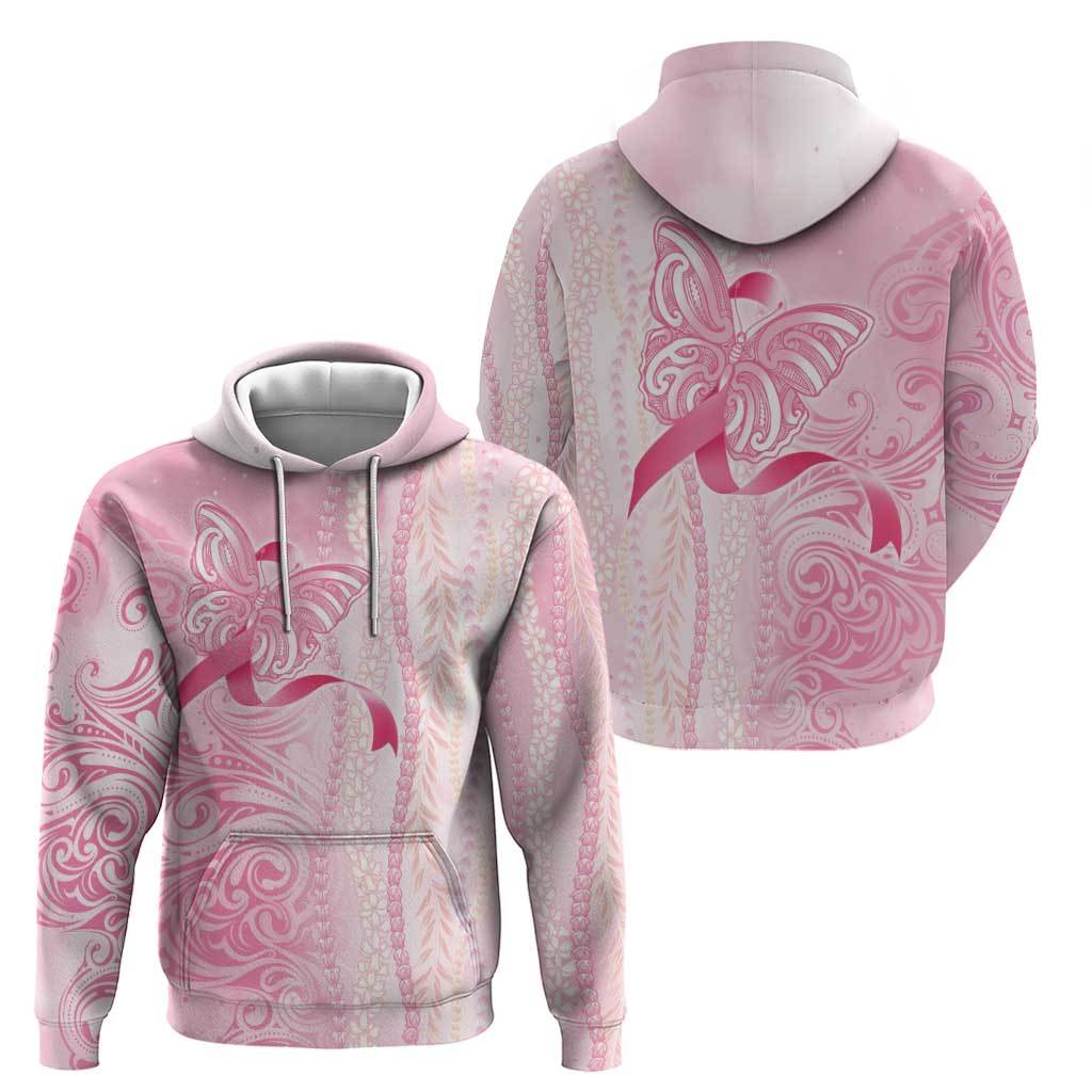 Breast Cancer Awareness Zip Hoodie Maile Pikake Lokelani Crown Flower Lei Inspired