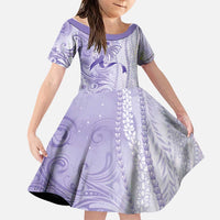 Epilepsy Awareness Family Matching Mermaid Dress and Hawaiian Shirt Maile Pikake Lokelani Crown Flower Lei Inspired LT9 Daughter's Dress Purple - Polynesian Pride