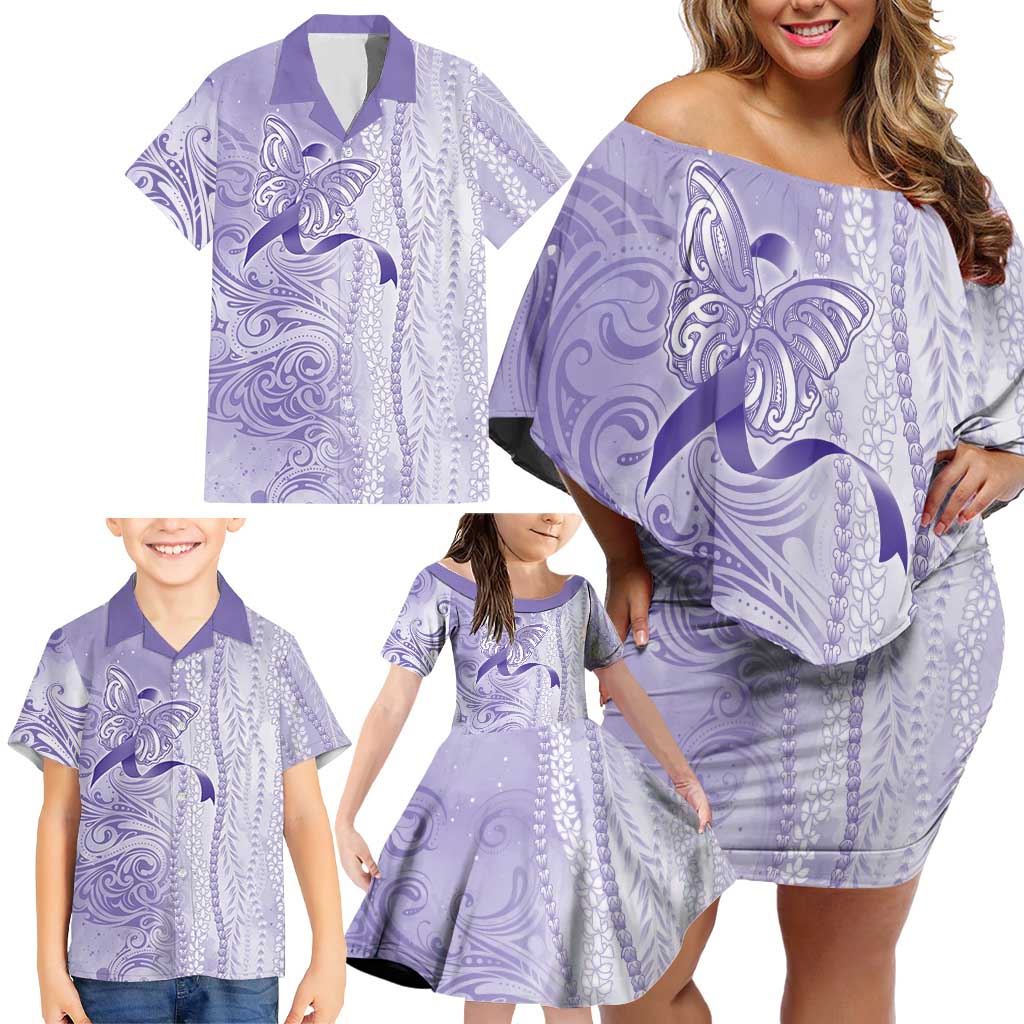 Epilepsy Awareness Family Matching Off Shoulder Short Dress and Hawaiian Shirt Maile Pikake Lokelani Crown Flower Lei Inspired LT9 - Polynesian Pride