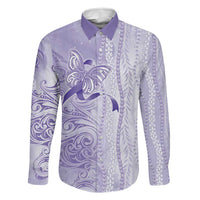 Epilepsy Awareness Family Matching Off Shoulder Short Dress and Hawaiian Shirt Maile Pikake Lokelani Crown Flower Lei Inspired LT9 Dad's Shirt - Long Sleeve Purple - Polynesian Pride