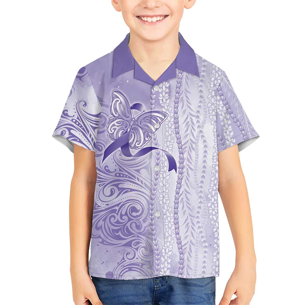Epilepsy Awareness Family Matching Puletasi and Hawaiian Shirt Maile Pikake Lokelani Crown Flower Lei Inspired LT9 Son's Shirt Purple - Polynesian Pride