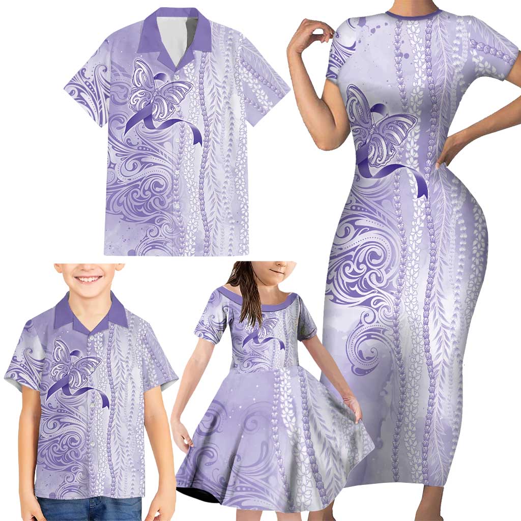 Epilepsy Awareness Family Matching Short Sleeve Bodycon Dress and Hawaiian Shirt Maile Pikake Lokelani Crown Flower Lei Inspired
