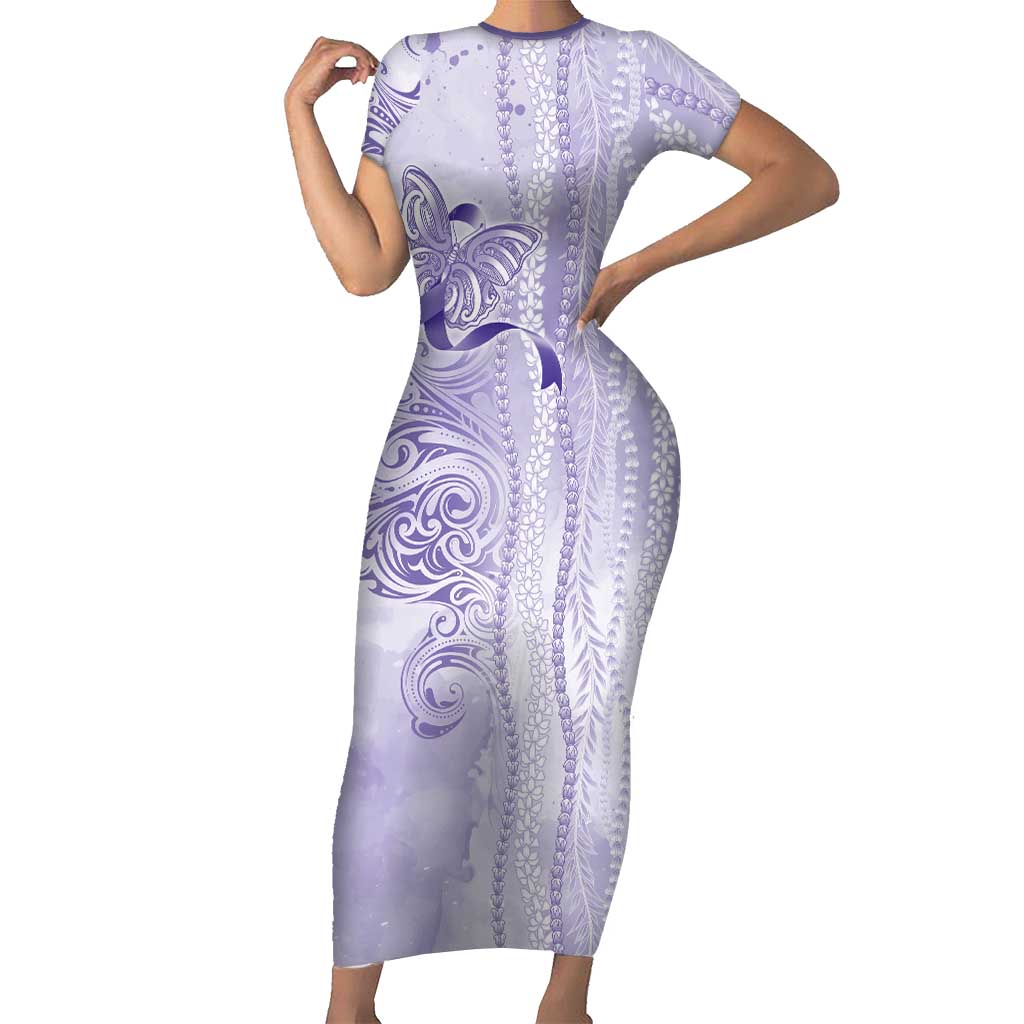 Epilepsy Awareness Family Matching Short Sleeve Bodycon Dress and Hawaiian Shirt Maile Pikake Lokelani Crown Flower Lei Inspired LT9 Mom's Dress Purple - Polynesian Pride