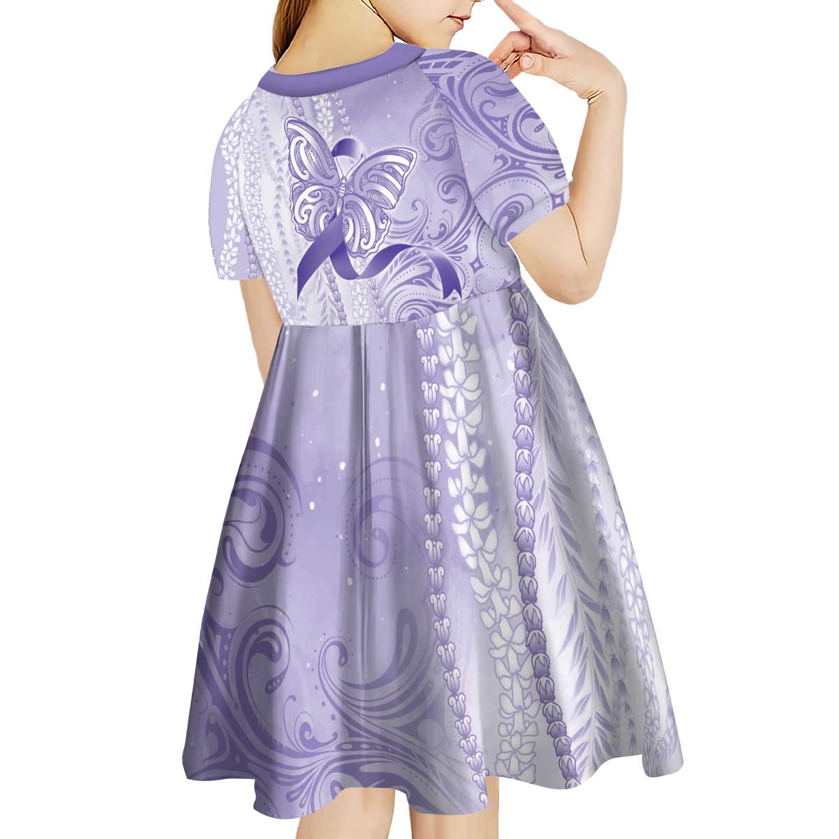 Epilepsy Awareness Kid Short Sleeve Dress Maile Pikake Lokelani Crown Flower Lei Inspired