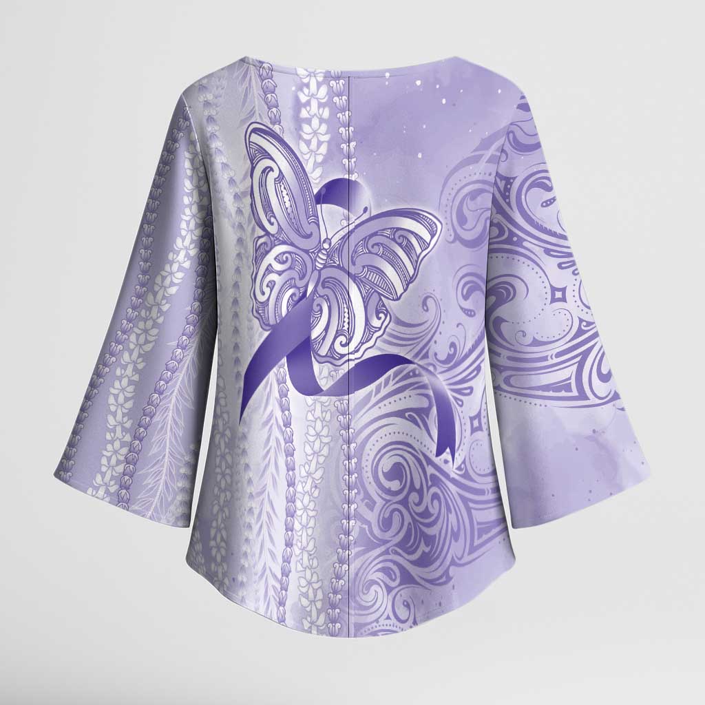 Epilepsy Awareness Kimono Sleeve Blouse Maile Pikake Lokelani Crown Flower Lei Inspired