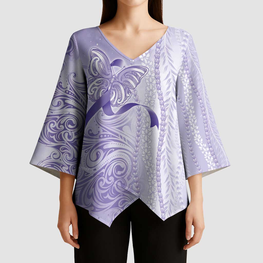 Epilepsy Awareness Kimono Sleeve Blouse Maile Pikake Lokelani Crown Flower Lei Inspired