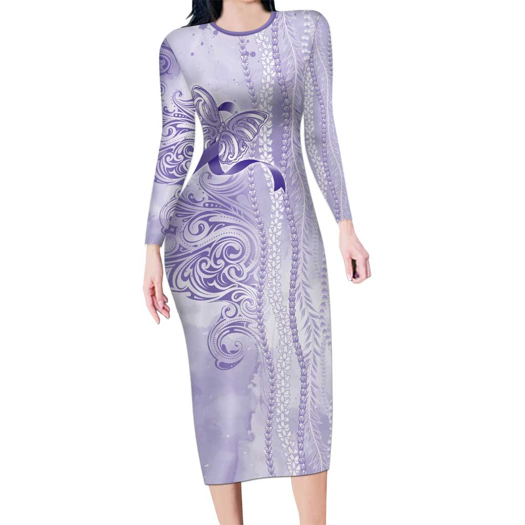 Epilepsy Awareness Long Sleeve Bodycon Dress Maile Pikake Lokelani Crown Flower Lei Inspired