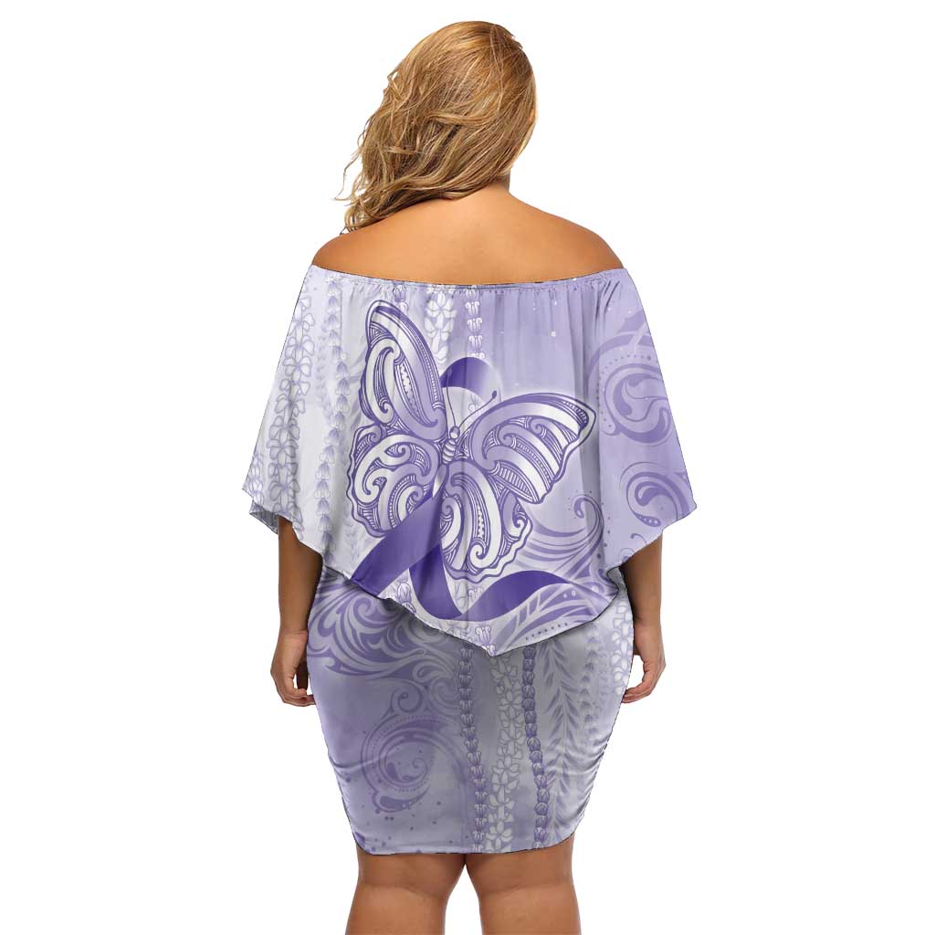Epilepsy Awareness Off Shoulder Short Dress Maile Pikake Lokelani Crown Flower Lei Inspired