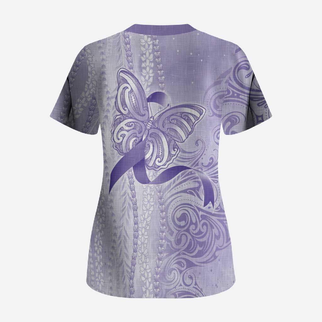 Epilepsy Awareness Scrub Top Maile Pikake Lokelani Crown Flower Lei Inspired