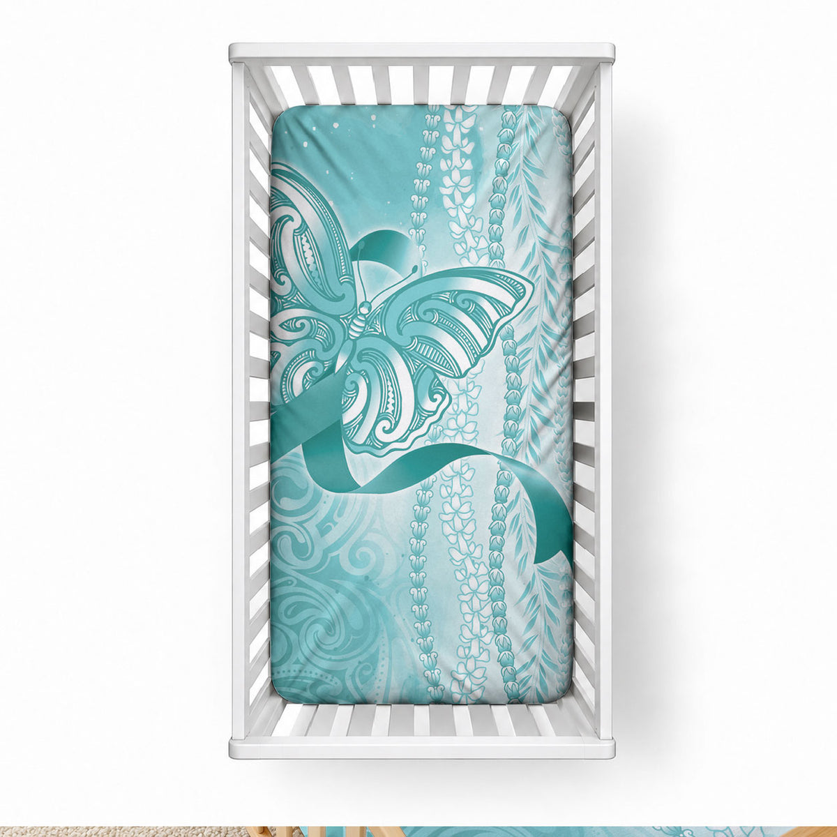 PTSD Support Baby Bed Cover Maile Pikake Lokelani Crown Flower Lei Inspired LT9 28 × 52 in Blue - Polynesian Pride