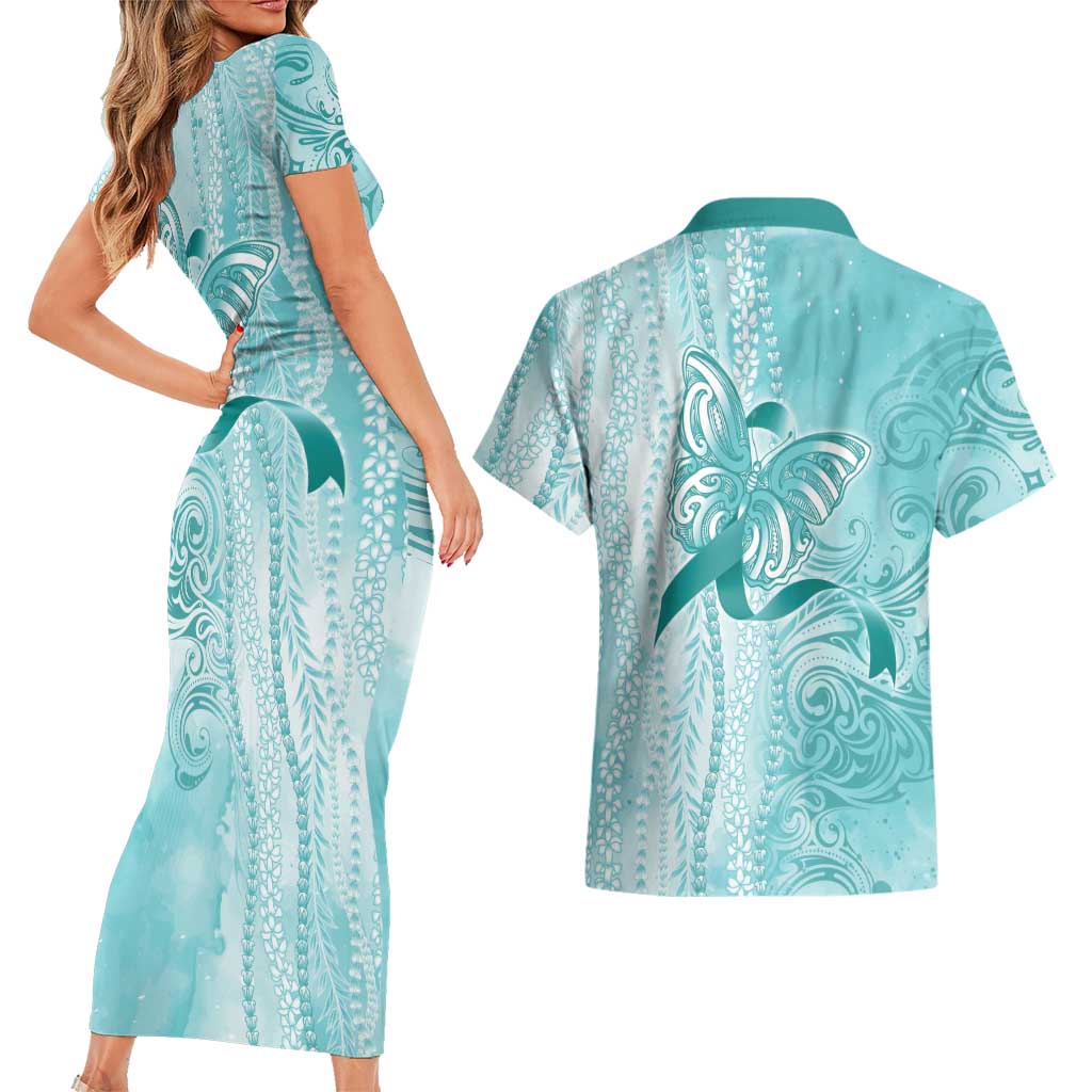 PTSD Awareness Couples Matching Short Sleeve Bodycon Dress and Hawaiian Shirt Maile Pikake Lokelani Crown Flower Lei Inspired LT9 - Polynesian Pride