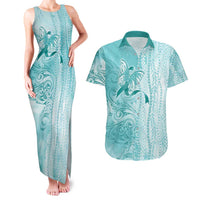 PTSD Awareness Couples Matching Tank Maxi Dress and Hawaiian Shirt Maile Pikake Lokelani Crown Flower Lei Inspired LT9 Teal - Polynesian Pride