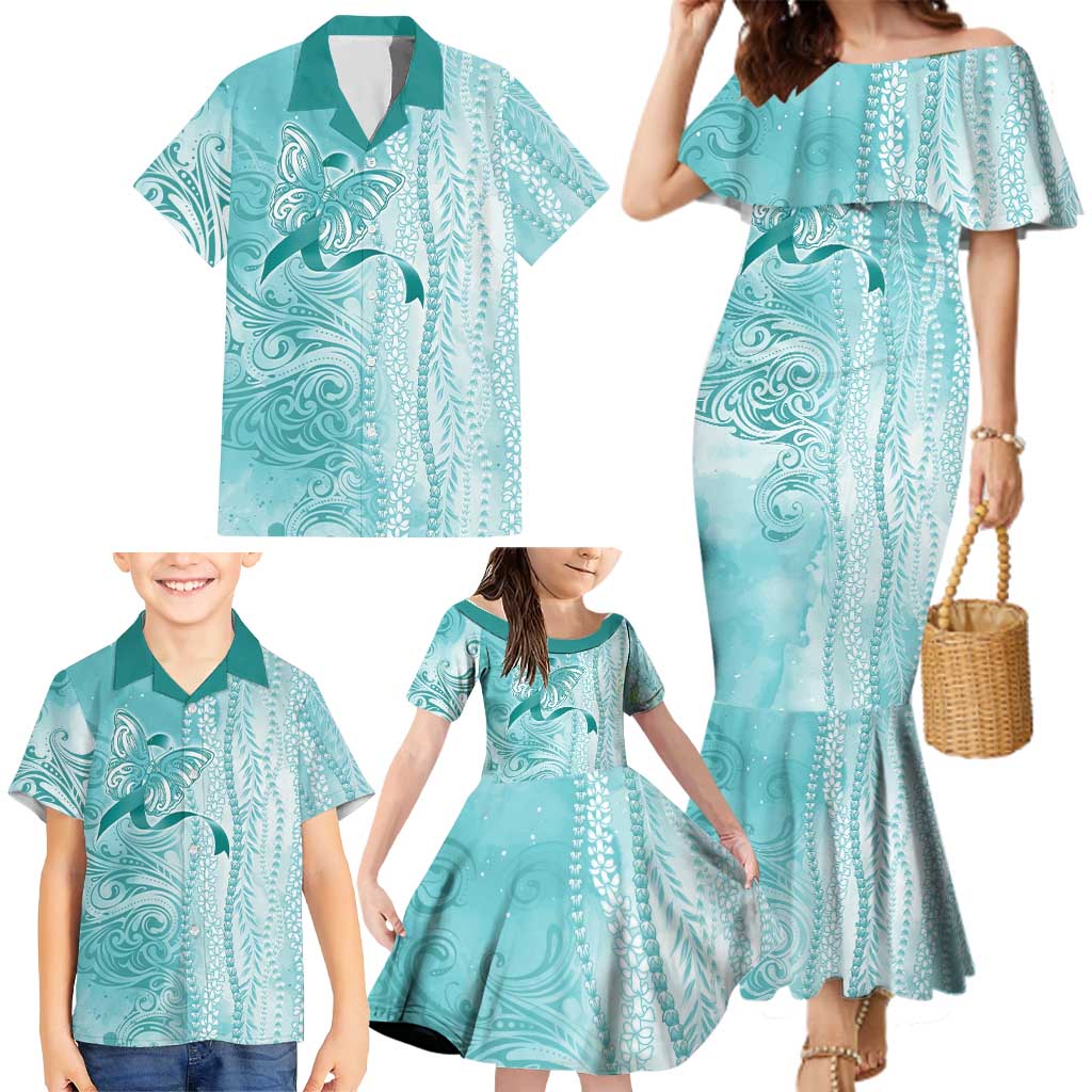 PTSD Awareness Family Matching Mermaid Dress and Hawaiian Shirt Maile Pikake Lokelani Crown Flower Lei Inspired LT9 - Polynesian Pride